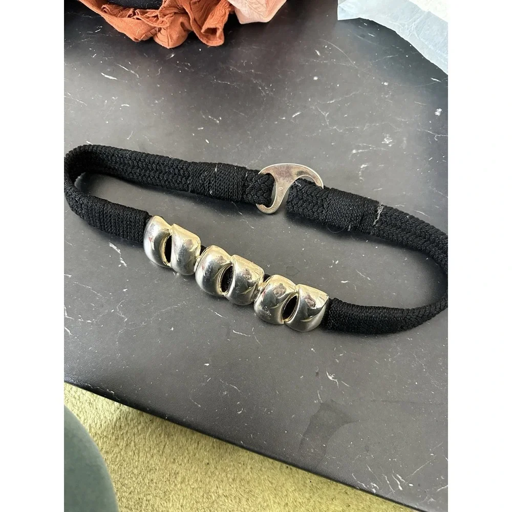 VTG 70s 80s Gold Tone Bar Brass Clasp‎ Cinch Disco Stretch Skinny Belt 28-30